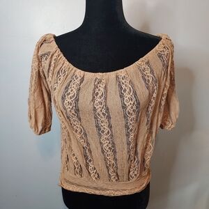 Poof Lace Layering Short Sleeve Top Size Medium NWT